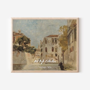 Vintage Art for Home Decor and Travel Enthusiasts, Venice Canal Painting, Vintage Neutral Italy Wall Art, Romantic Canals of Venice #103