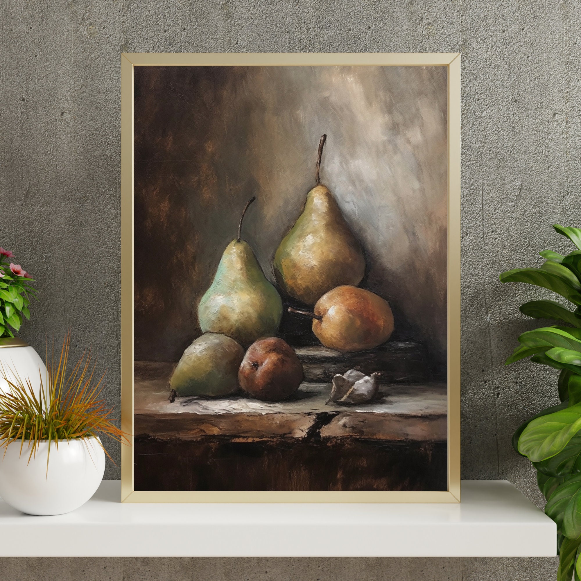 Printable Still Life Pear Oil Painting, Antique Fruit Large Wall Art ...