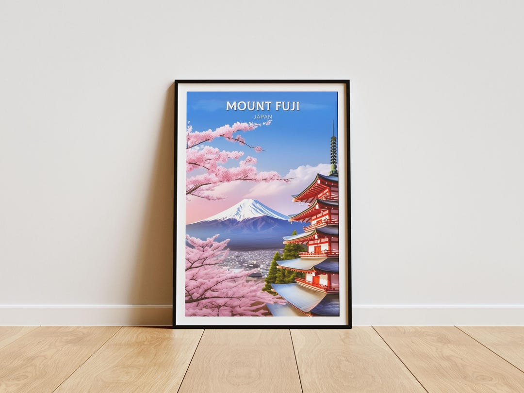 Mount Fuji Cherry Blossom Print, Japanese Temple Art - Etsy