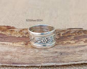 Handgemachte Sterling Silber Blumenring, Blumen Ehering
