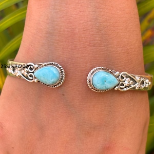 Larimar Bangle, 925 Sterling Silver Bangle, Handmade Bangle, Designer Bangle, Larimar Jewelry, Larimar Gemstone Bangle, Women Jewelry,