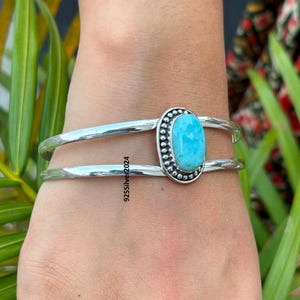 Larimar Bangle: Handmade Sterling Silver Stacking Gemstone Jewelry