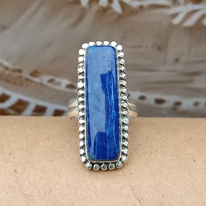 Handgefertigter Rechteck Lapis Lazuli Ring: 925 Sterling Silber Edelstein Schmuck