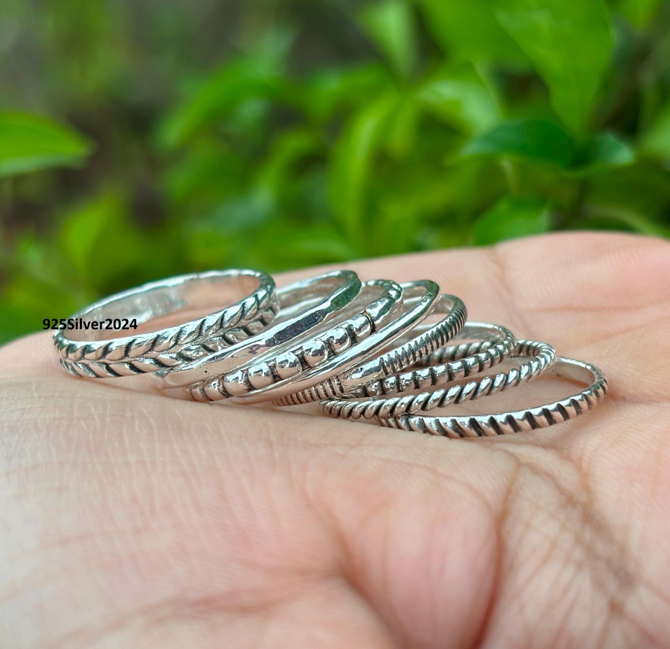 ハンドメイドハンマー加工スターリングシルバーリングセット：ミニマ