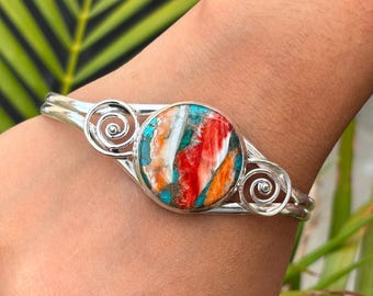 Oyster Copper Turquoise Bangle: Handmade 925 Sterling Silver Jewelry