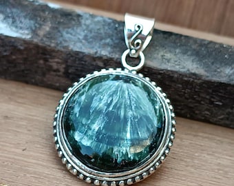 Handmade Seraphinite Pendant: 925 Sterling Silver Designer Jewelry
