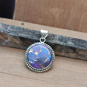 handmade pendant, silver pendant, 925 sterling silver pendant, Gift For Christmas, wedding gift, solid silver item, Purple Copper Turquoise.