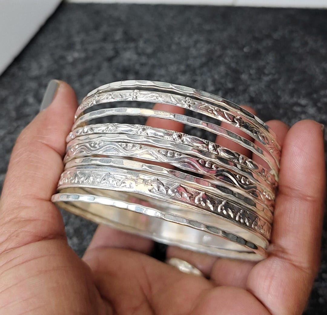 Stacking Bangles Handmade Sterling Silver Stacking Bangles - Set of 9 Dainty Wedding ...