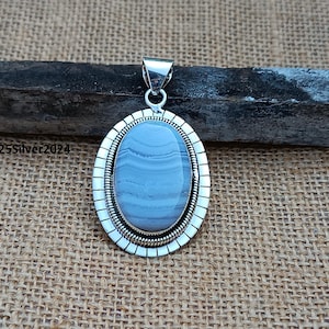 Blue Lace Agate gemstone, handmade pendant, woman pendant, best for gift, Agate gemstone pendant, 925 sterling silver pendant, silver item.