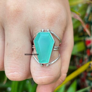 Chalcedony Coffin Ring, 925 Sterling Silver Ring, Designer Ring, Promised Ring, Handmade Ring, Women Ring, Chalcedony Gemstone Jewelry,