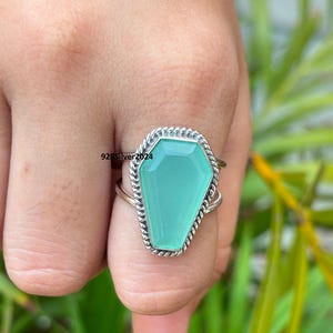 Chalcedony Coffin Ring, 925 Sterling Silver Ring, Handmade Ring, Chalcedony Coffin Gemstone Jewelry, Unique Ring, Christmas Jewelry,
