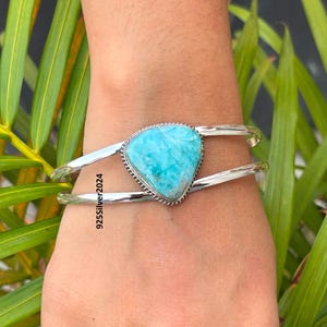 Larimar Gemstone Bangle, 925 Sterling Silver Jewelry, Larimar Jewelry, Handmade Bangle For Women, Adjustable Bangle, Wedding Jewelry,