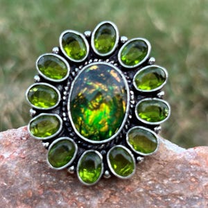 Bague ammolite faite main : bijoux en argent sterling 925 avec pierres précieuses