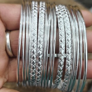 Sterling Silver Bangle Set: Handmade Designer Bangles, Set of 7