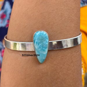 Larimar Bangle, Stackable Bangle, Silver Jewelry, 925 Sterling Silver Bangle, Women Bangle, Larimar Gemstone, Gemstone Bangle Jewelry,