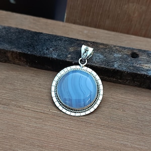Blue Lace Agate gemstone, 925 sterling silver pendant, handmade pendant, silver item, woman pendant, best for gift, Agate gemstone pendant.