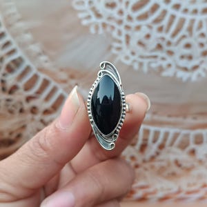 Black Onyx Ring, Elegant Black Onyx Ring, Sterling Silver, Genuine Black Onyx Ring, Sleek Sterling Silver Design, Gift for Him/Her, Unique