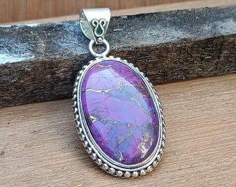 Handmade Purple Copper Turquoise Pendant: Sterling Silver Gift