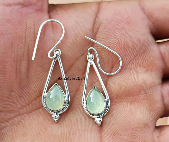 Prehnite Sterling Silver Earrings: Handmade Dangle Jewelry