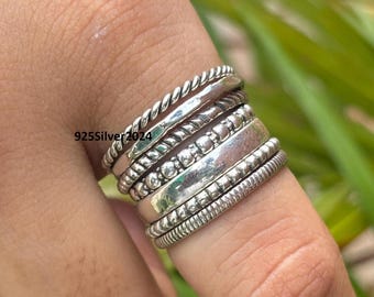 Sterling Silber Ring Set: Handgemachter 7-Tage-Schmuck
