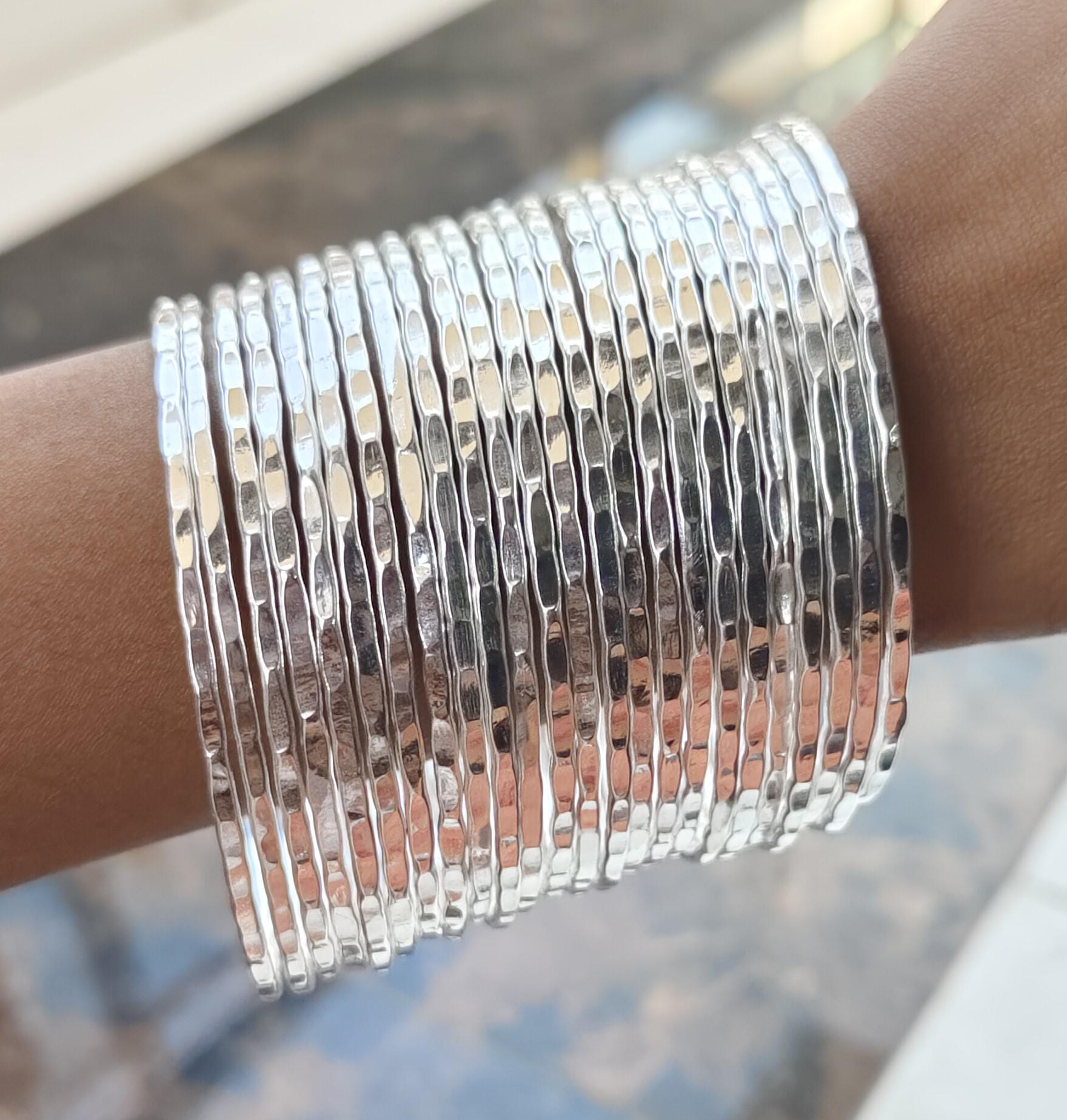 Handmade Sterling Silver Bangle Set - Stackable Women's Bangles - Etsy