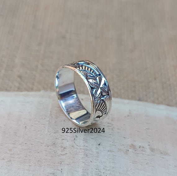 Cuadrícula anillo de plata plata maciza hecha a mano
