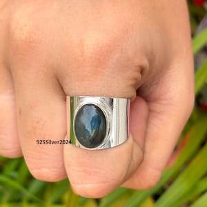 Labradorite Sterling Silver Band Ring: Handmade Gemstone Jewelry