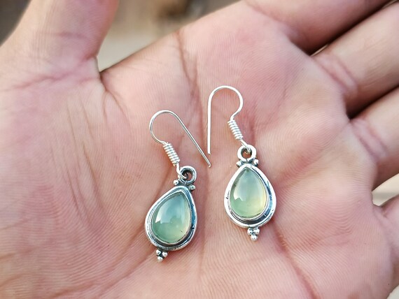 Handmade Prehnite 925 Sterling Silver Drop Earrings