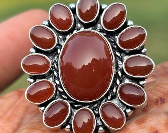 Handcrafted Red Carnelian Ring: 925 Sterling Silver Statement Jewelry