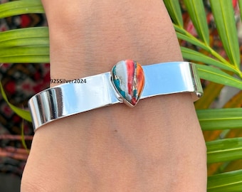 Oyster Copper Turquoise Bangle: 925 Sterling Silver Adjustable Gemstone