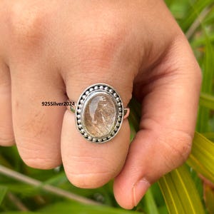 Rutile Quartz Ring, Oval Ring, Golden Rutile 925 Sterling Silver Jewelry, Handmade Gemstone Ring, Boho Statement Ring, Healing Crystal Gift.