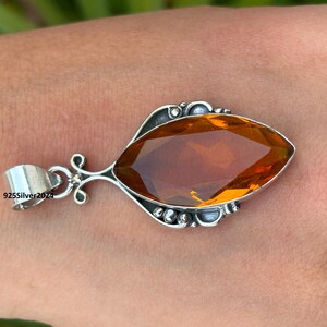 Citrine Pendant, 925 Sterling Silver Pendant, Handmade Citrine Jewelry, Marquise Cut Gemstone Necklace, Statement Pendant Gift, Gift for Her