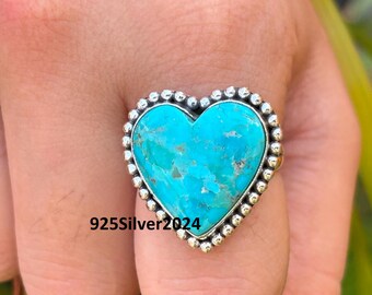 Magnesit Türkis Herz Ring: Handgemachter Sterling Silber Schmuck