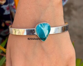 Pear Larimar Bangle: Handmade Sterling Silver Gemstone Jewelry