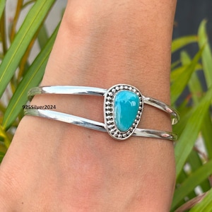 Handmade Larimar Bangle: Adjustable Sterling Silver Cuff