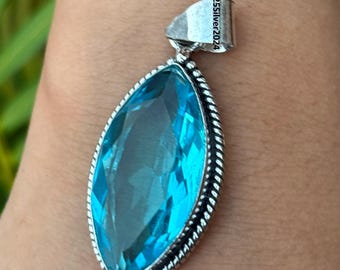 Blue Topaz Pendant: Handmade Sterling Silver 925 Jewelry