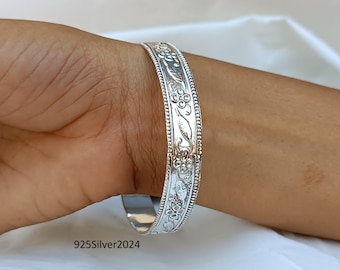 Handgemaakte sterlingzilveren armband, jubileumcadeau, bloemdessin