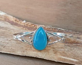 Handgemachter Chalcedon Edelstein Armreif: 925 Sterling Silber