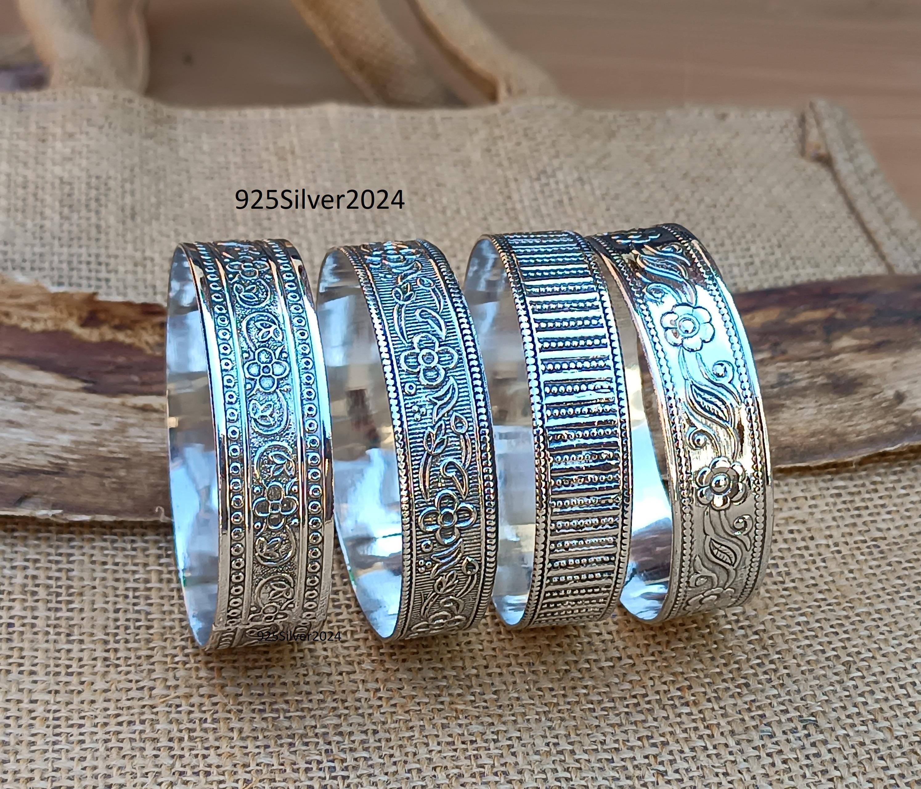 Handmade Sterling Silver Bangle Set: Floral Engraved Bangles - Etsy