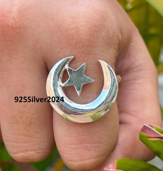 Sterling Silver Moon and Star Ring: Handmade Celestial Jewelry