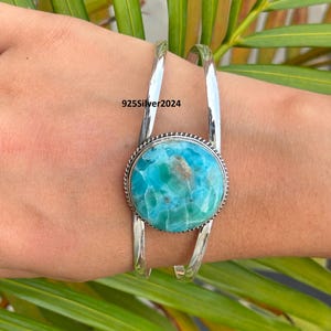Handmade Larimar Bangle: Adjustable Sterling Silver Gemstone Jewelry