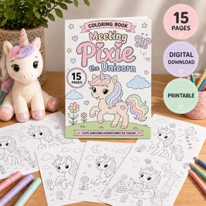 Libro da colorare di unicorni per bambine: avventure di fate, 15 pagine stampabili [Download digitale]
