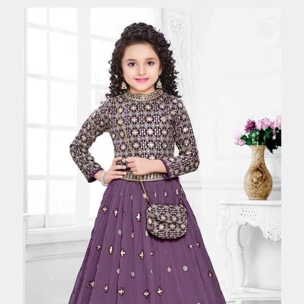 Purple Wedding Wear Kids Lehenga Choli, Designer girls lehenga, Indian Kids dress girls Festival outfit, function wear lehenga choli, gifts