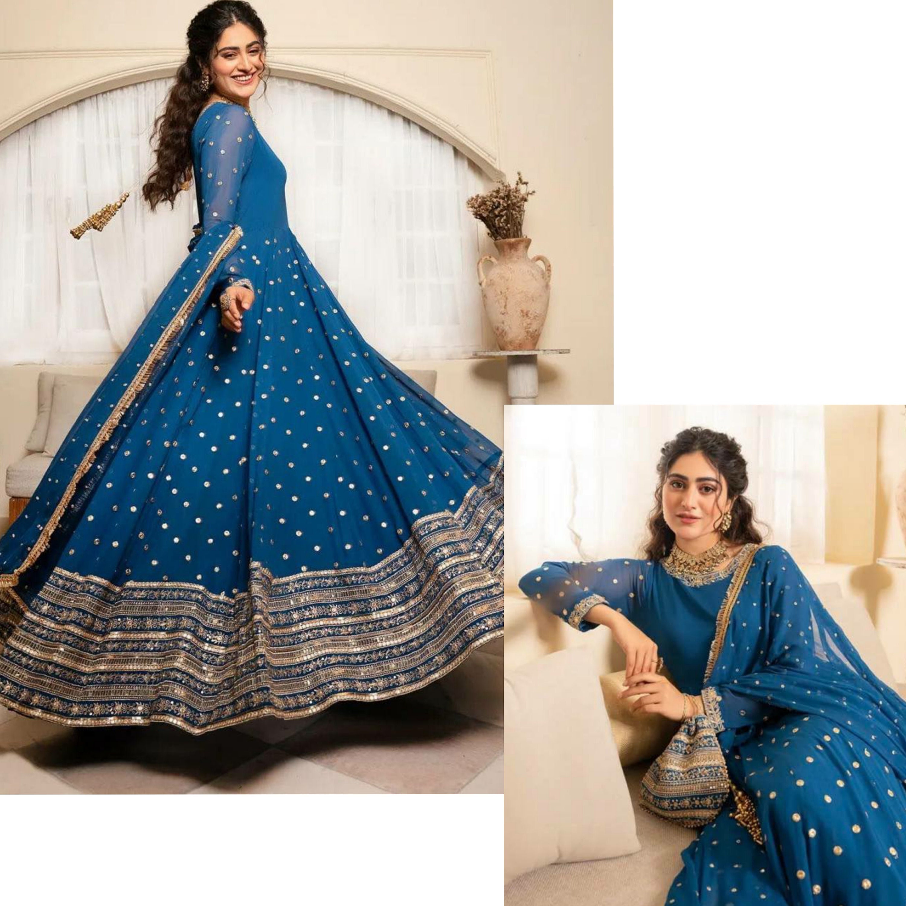 Beautiful Blue Georgette Anarkali Dress, Dress for Wedding, Party Wear  Dress, Anarkali Gown, Indian Dress, Dress for Women, Gifts for Her 