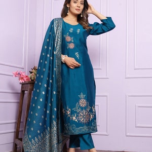 Blue Wedding Ethnic Wear Kurta Pent set, Salwar Kameez, Salwar Kameez Readymade, wedding dress, Eid Suit, partywear dress, salwar suit image 2