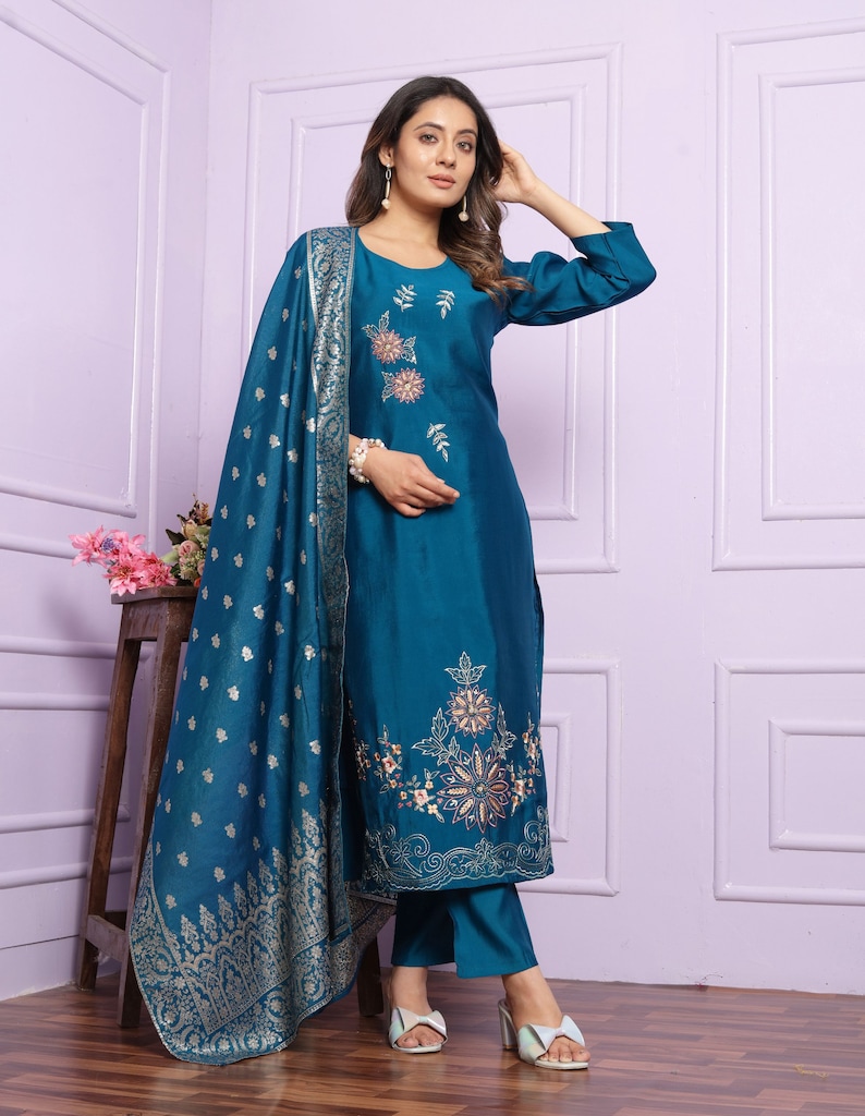 Blue Wedding Ethnic Wear Kurta Pent set, Salwar Kameez, Salwar Kameez Readymade, wedding dress, Eid Suit, partywear dress, salwar suit image 2