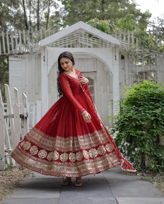 Women Anarkali Kurta Palazzo Designer Salwar Kameez Dupatta Beautiful Long  Gown | eBay