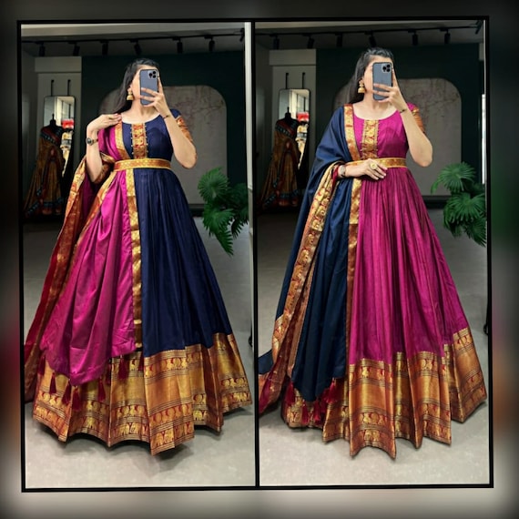 Buy Rohit Bal Yellow Cotton Silk Anarkali Yarndyed Suit Set (Kurta,  Churidar, Dupatta) for INR9975.00 | Biba India