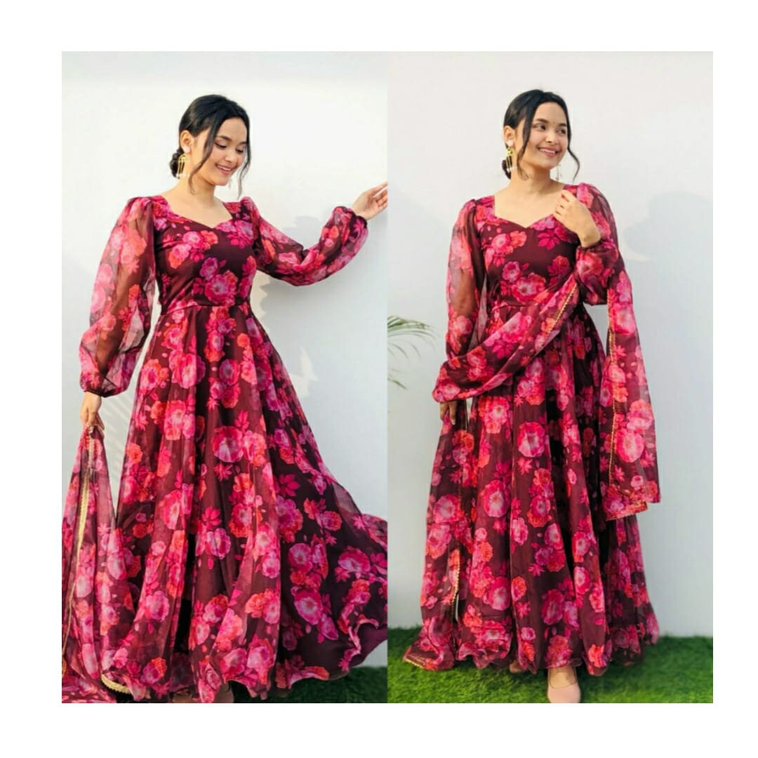 Anarkali Style Floral Print Dress | Designer dresses couture, Print dress,  Gown frock design