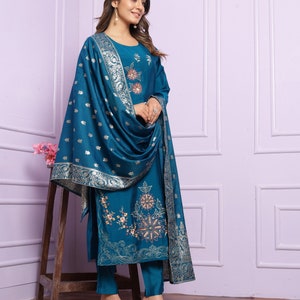 Blue Wedding Ethnic Wear Kurta Pent set, Salwar Kameez, Salwar Kameez Readymade, wedding dress, Eid Suit, partywear dress, salwar suit image 3